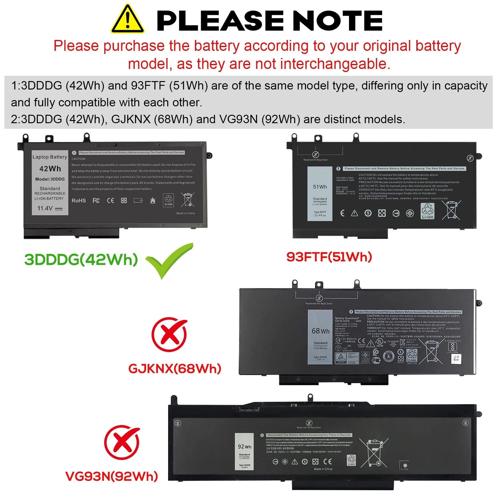 For Dell 3DDDG Battery Latitude 15 3520 E5280 E5480 E5580 D4CMT 83XPC 93FTF