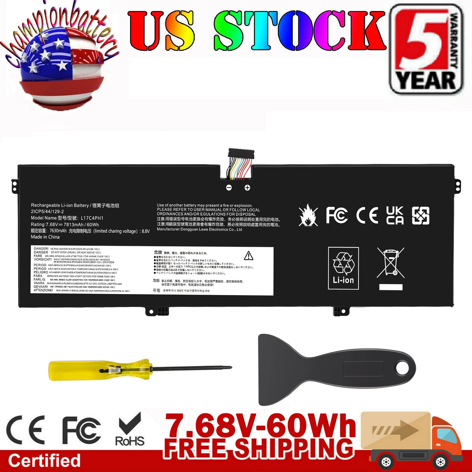 Battery for Lenovo Yoga 7 Pro-13IKB C930 C930-13IKB 81C4 L17C4PH1 L17M4PH1 60Wh