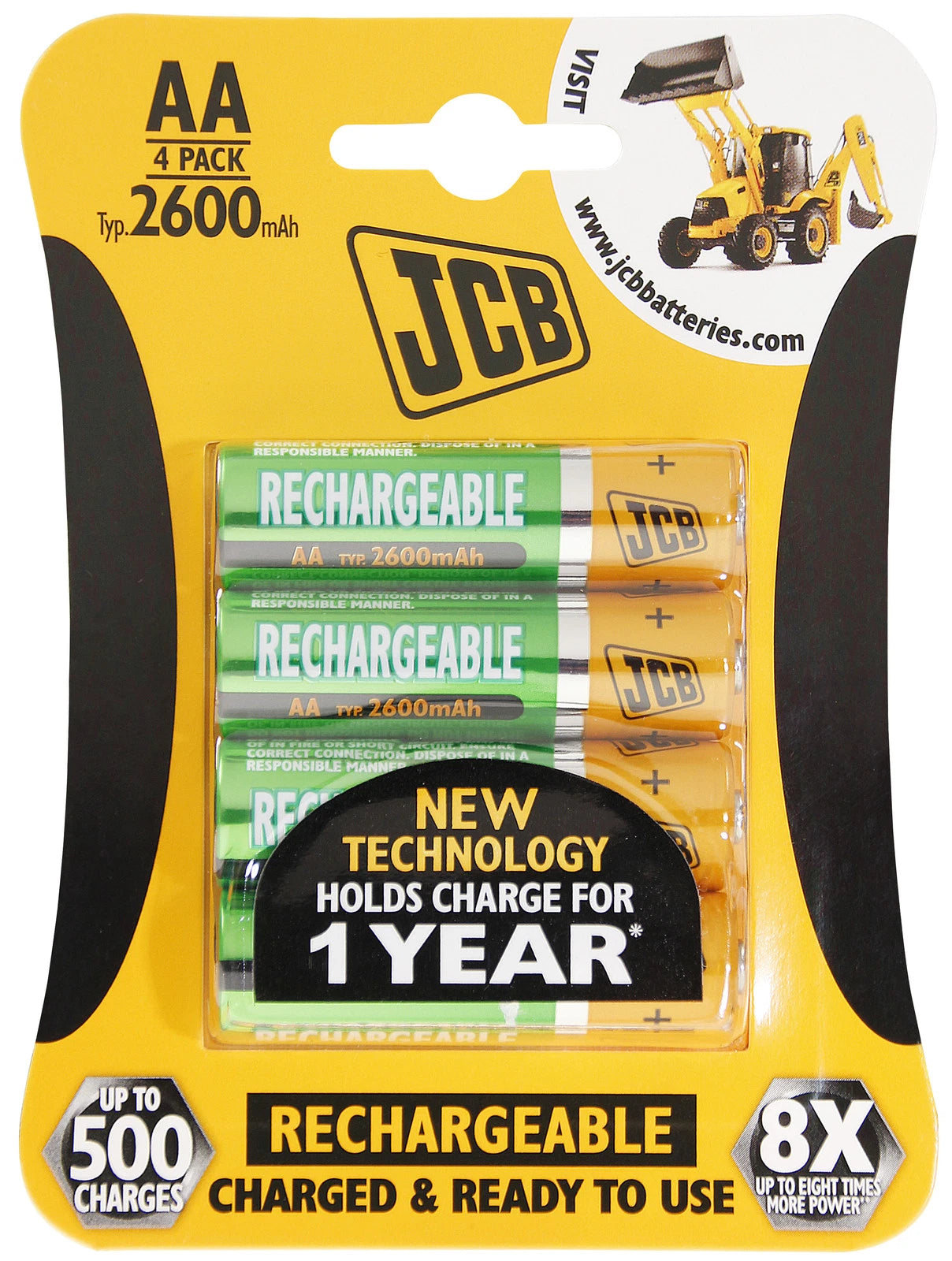 AA 2600 Mah Precharged Rechargeable Batteries Pack of 4 JCB