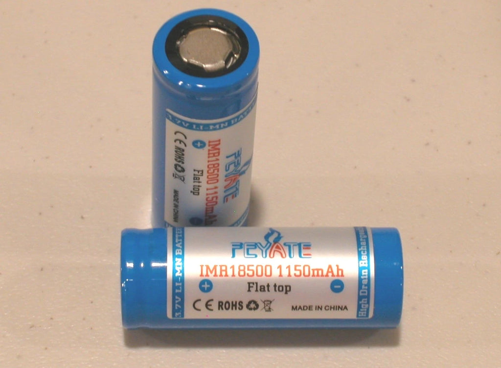 2 pc Feyate IMR 18500 LiMn 1150maH HIGH DRAIN Rechargeable Battery 3.7V Flat top