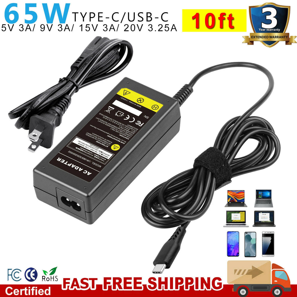 65W USB-C Type C AC Adapter Laptop Charger for Dell XPS 13 9350 9360 9365-2in1