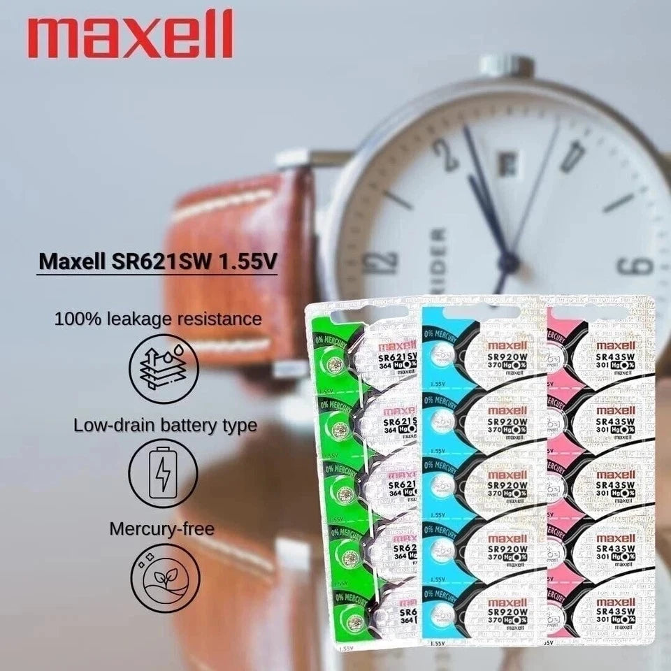 2 x MAXELL SR621SW 364 D364 602 1.55v Silver Oxide Button Cell Watch Battery...