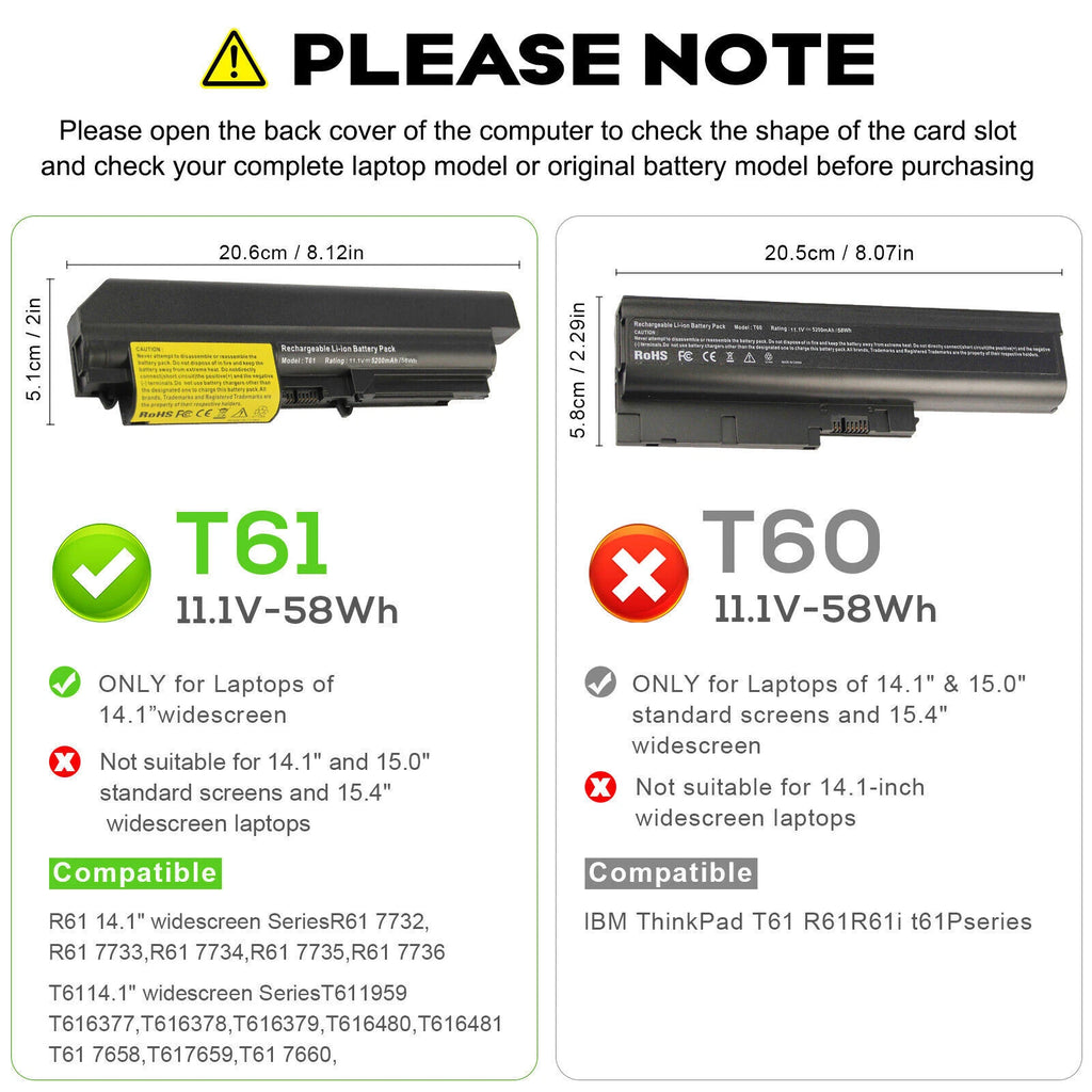 T400 Battery for Lenovo ThinkPad T61 T61P R61 R400 7737 7742 FRU 42T4645 42T4677