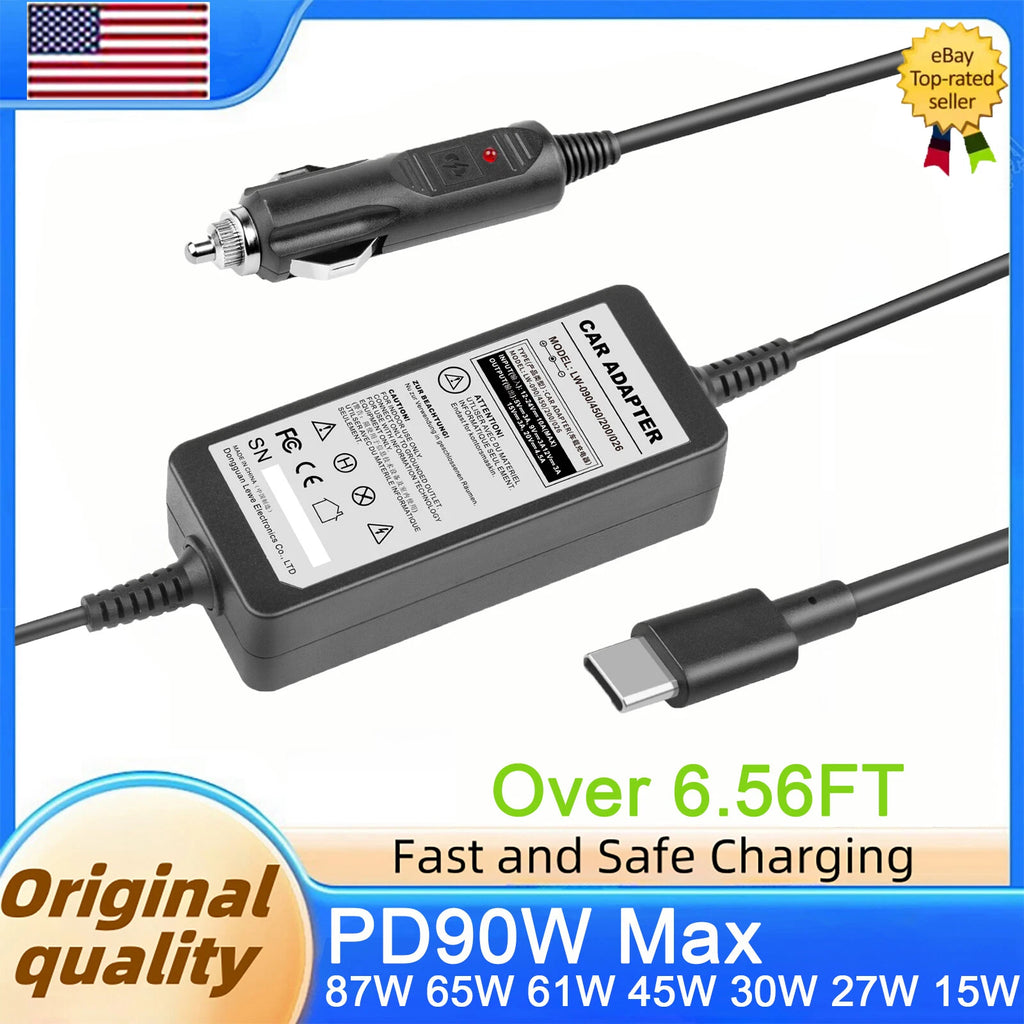 90W USB-C Type-C CAR Power Adapter Laptop Charger For Macbook Lenovo HP Dell
