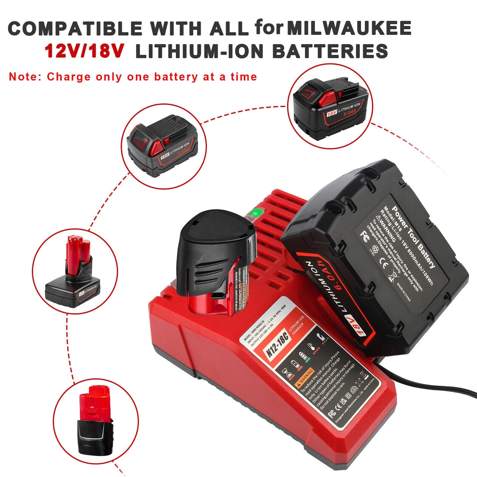 For Milwaukee for 12V for M18 18V Battery Charger 48-59-1812 Lithium 12V 18Volt