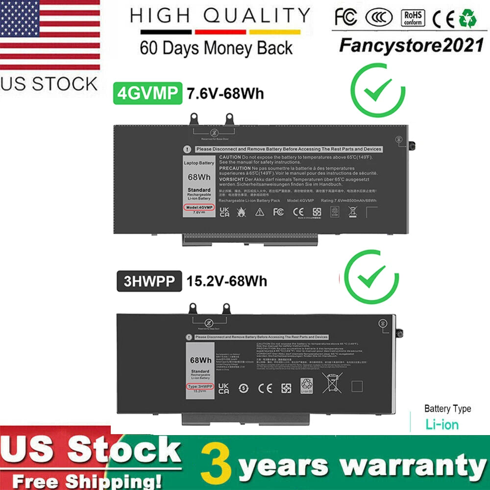 ?4GVMP 3HWPP Battery For HP Latitude 5401 Precision 3541 Inspiron 7706 451-BCMN