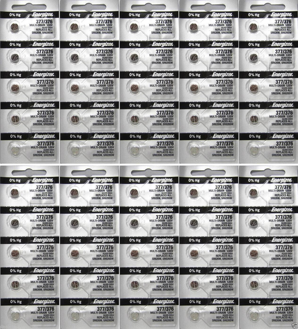 Energizer 377 376 WATCH BATTERY SR626SW SR626W Silver Oxide Battery 50 Pack-New