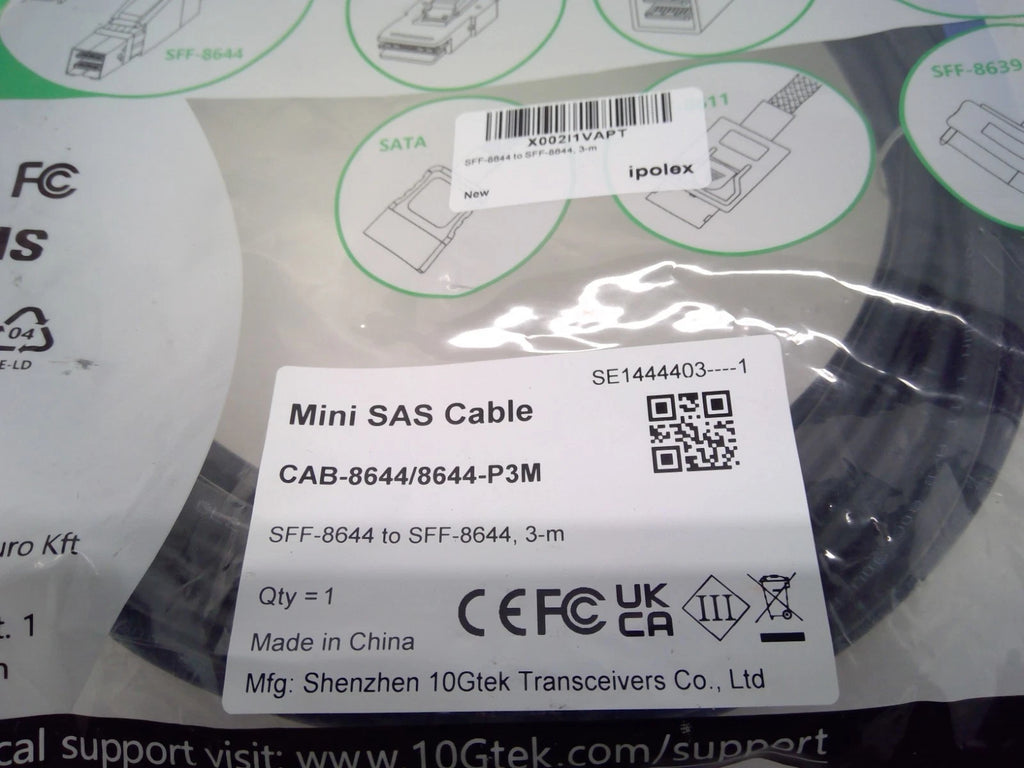 NEW 10Gtek 3M(10ft) 12G External HD MiniSAS Cable CAB-8644/8644-P3M SFF-8644