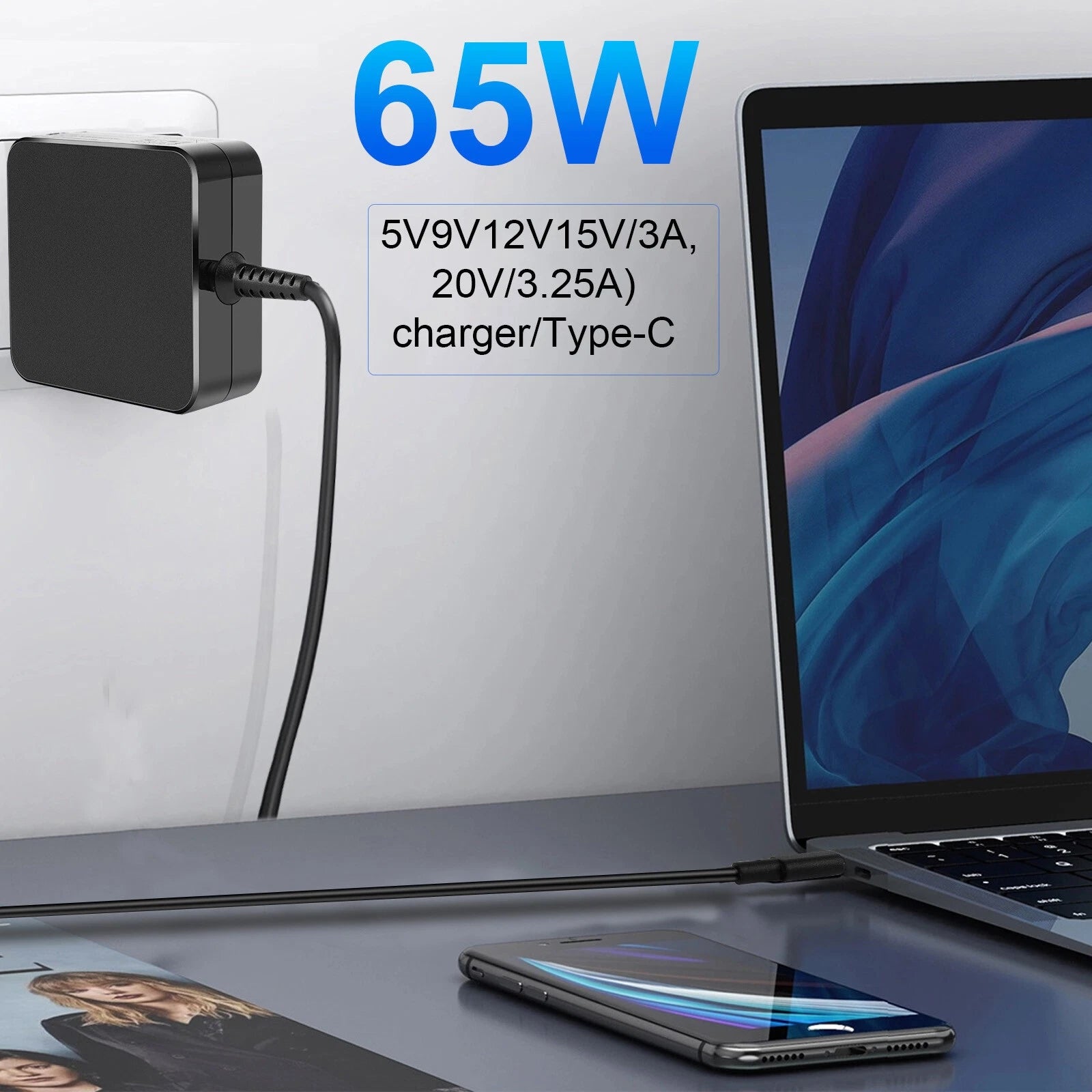 LOT 65W Type-C/USB-C Laptop Adapter Charger for HP Dell ASUS Lenovo Acer Phone