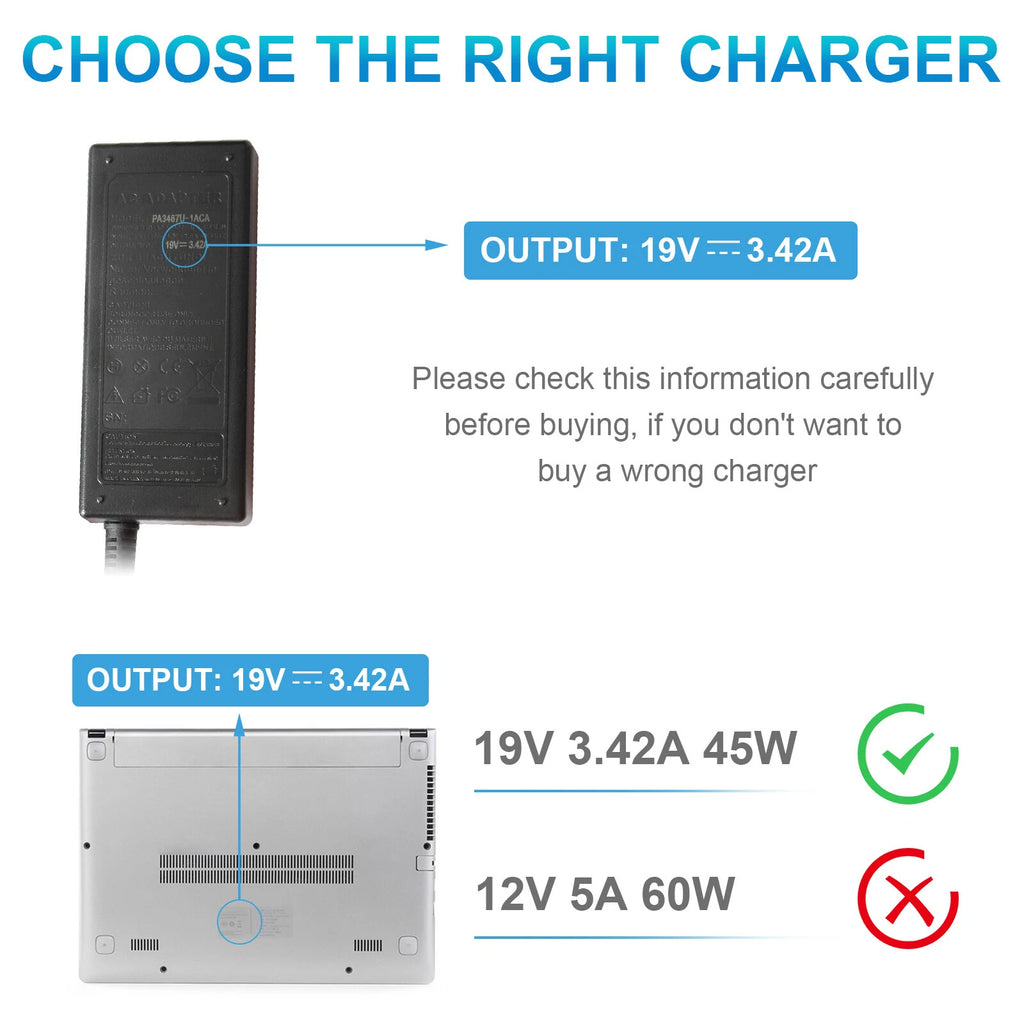 19V 65W Laptop AC Adapter Charger for Toshiba Satellite Asus Acer Tip 5.5*2.5mm