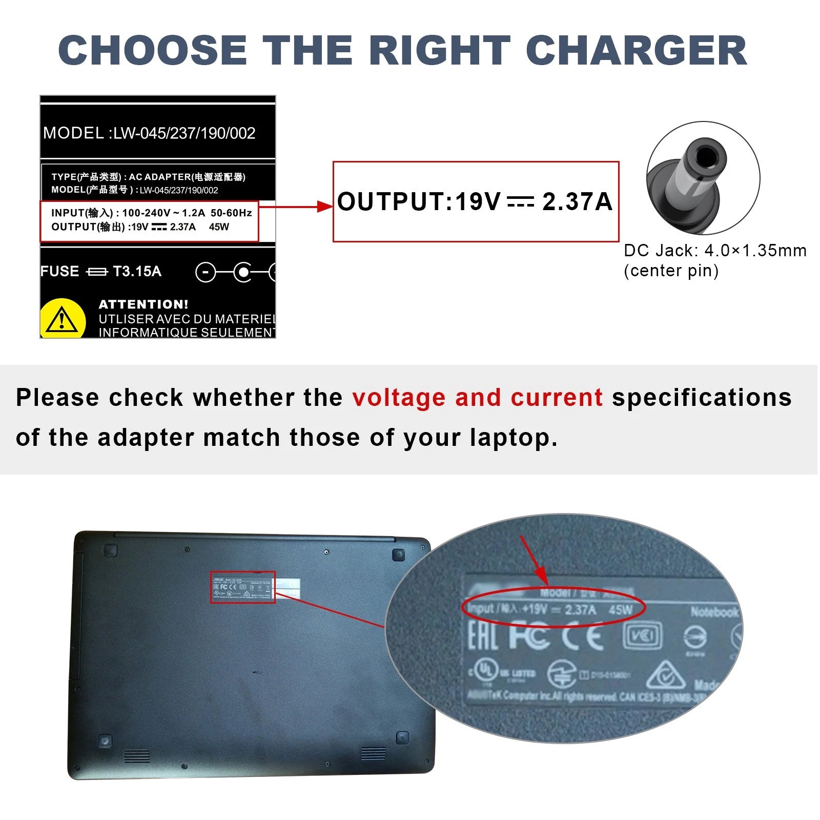 19V 1.75A 33W AC Adapter Power Supply For Asus VivoBook 0A001-00330100 Notebook