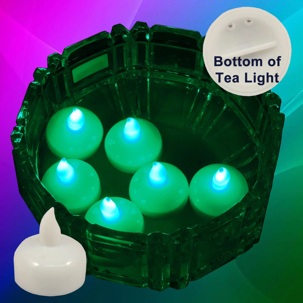 Qty 12 Battery Operated FLOATING Green LED Tealights Tea Lights Flameless NEW