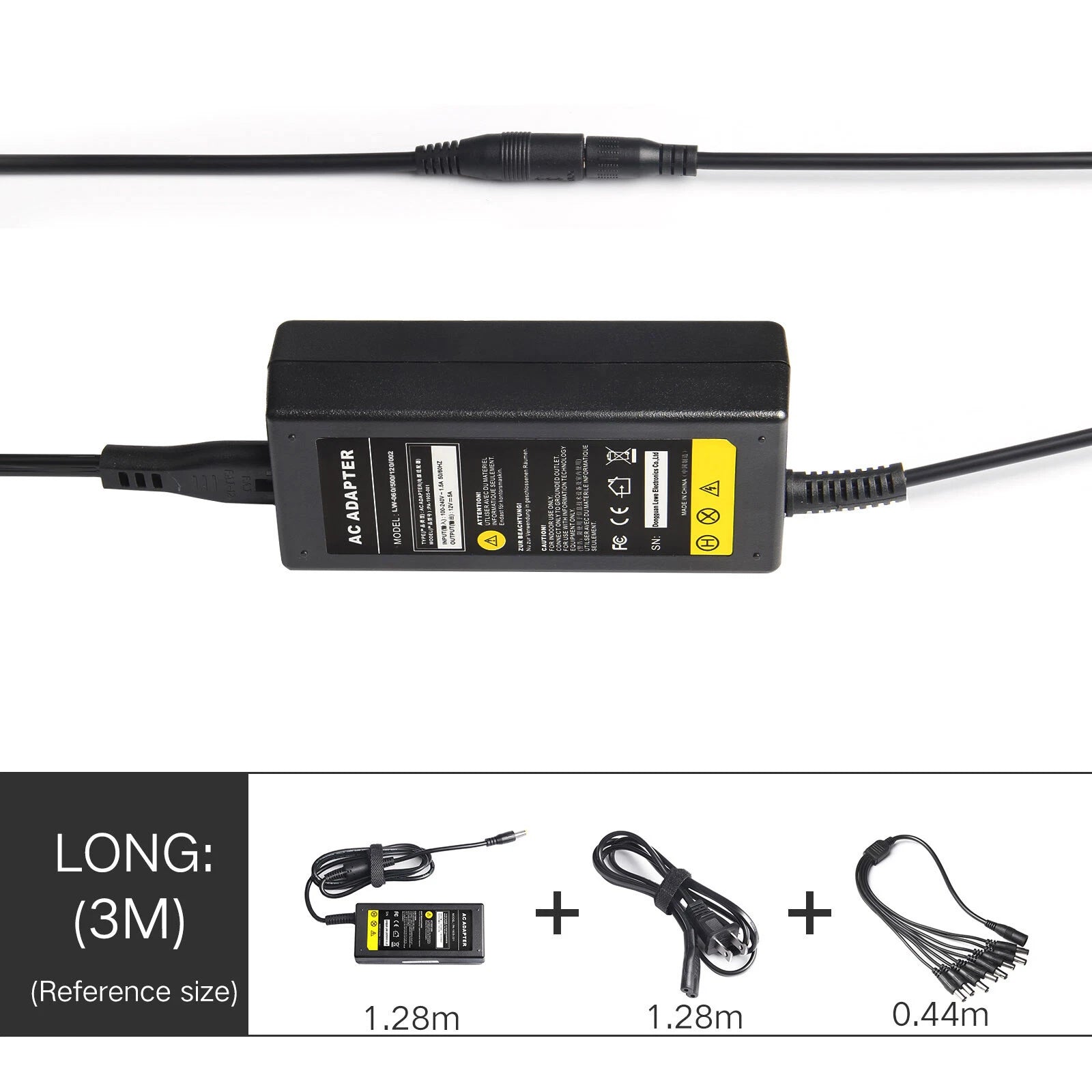 12V 5A Power Supply Adapter + 8 Way Splitter Cable for NVR DVR Security Camera