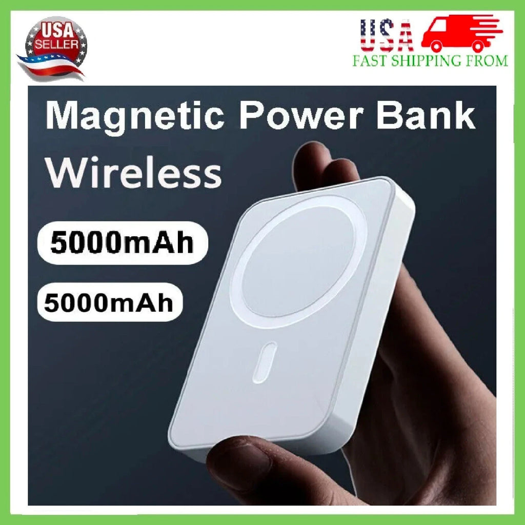 2 x 5000mAh Power Bank Magnetic Battery Pack Wireless Charger iPhone 14/13/12