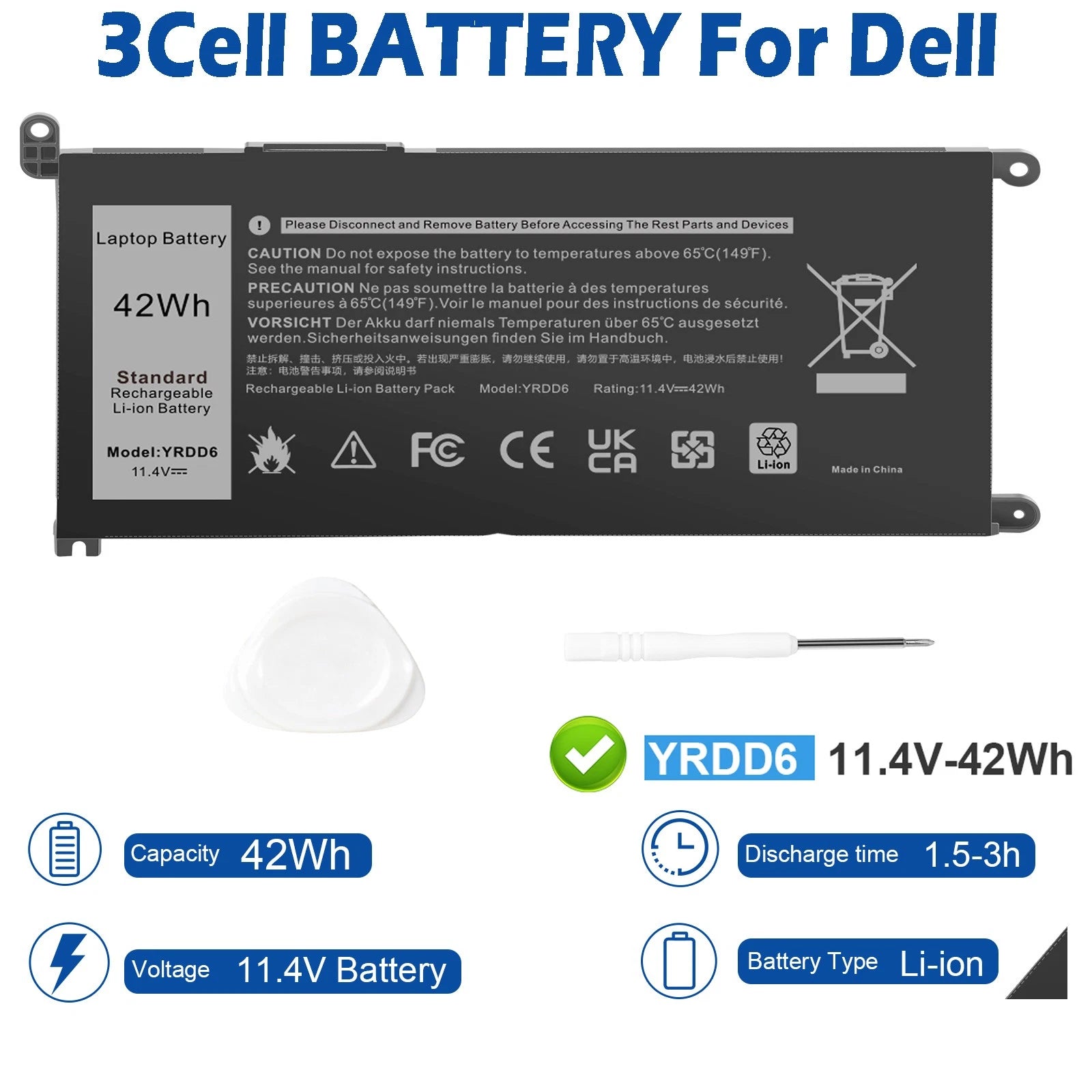 Battery for Dell Inspiron 15 3493 3582 3583 3584 3593 3793 14 5481 2-in-1 YRDD6