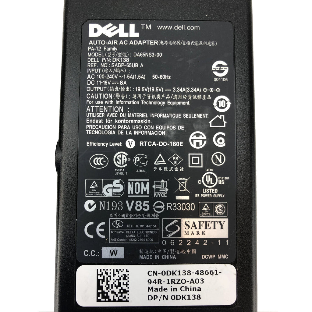NEW Genuine Dell Slim Auto Air AC Adapter 19.5V 3.34A DA65NS3-00 Charger 7.4mm