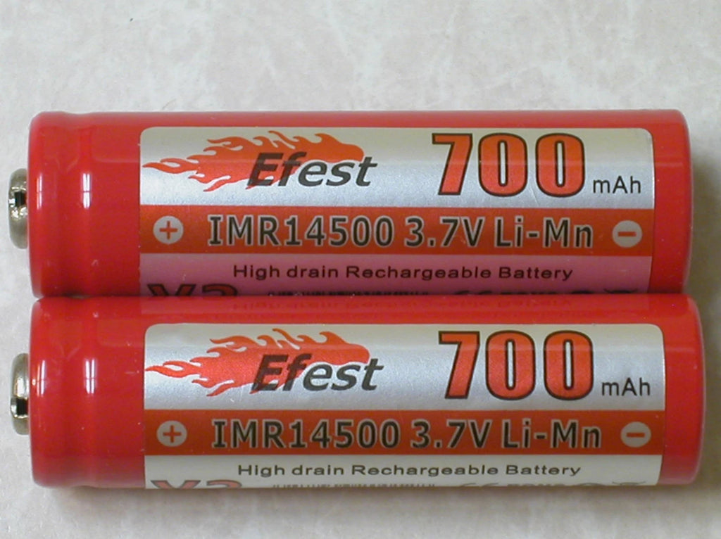 2 BUTTON TOP EFEST IMR 14500 Li-Mn 700maH HIGH DRAIN Rechargeable Battery 3.7V