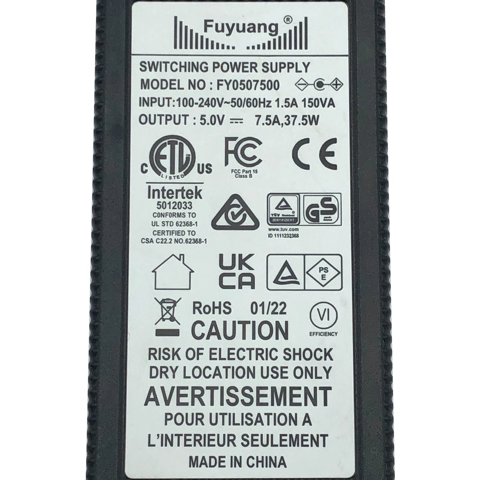 Brand NEW Original Fuyuang FY0507500 AC Adapter 5V 7.5A 37.5W 5.5x2.5mm