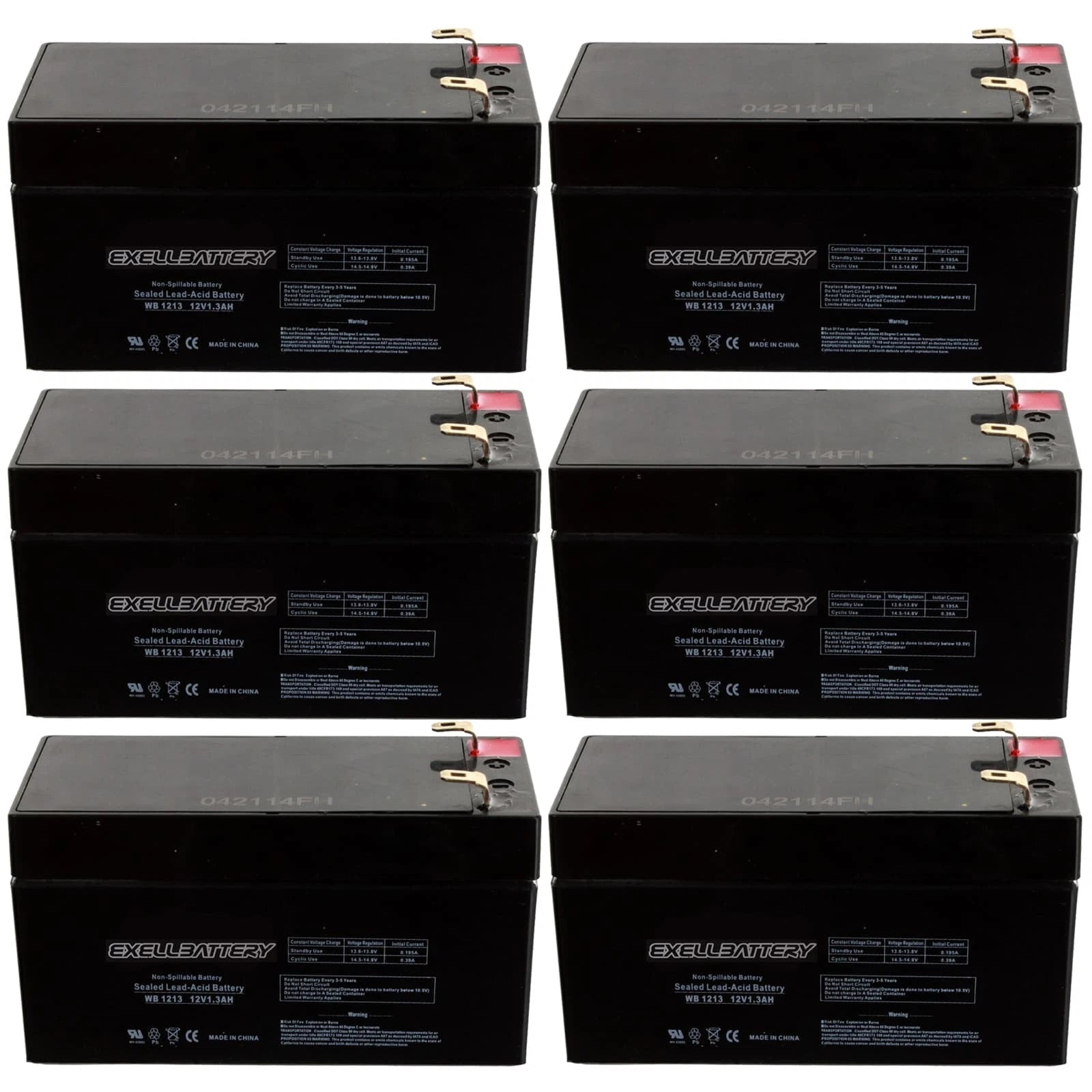 NEW 6pc 12V 1.3Ah SLA Battery EB1213 For UB1213, D5738, WKA12-1.3F