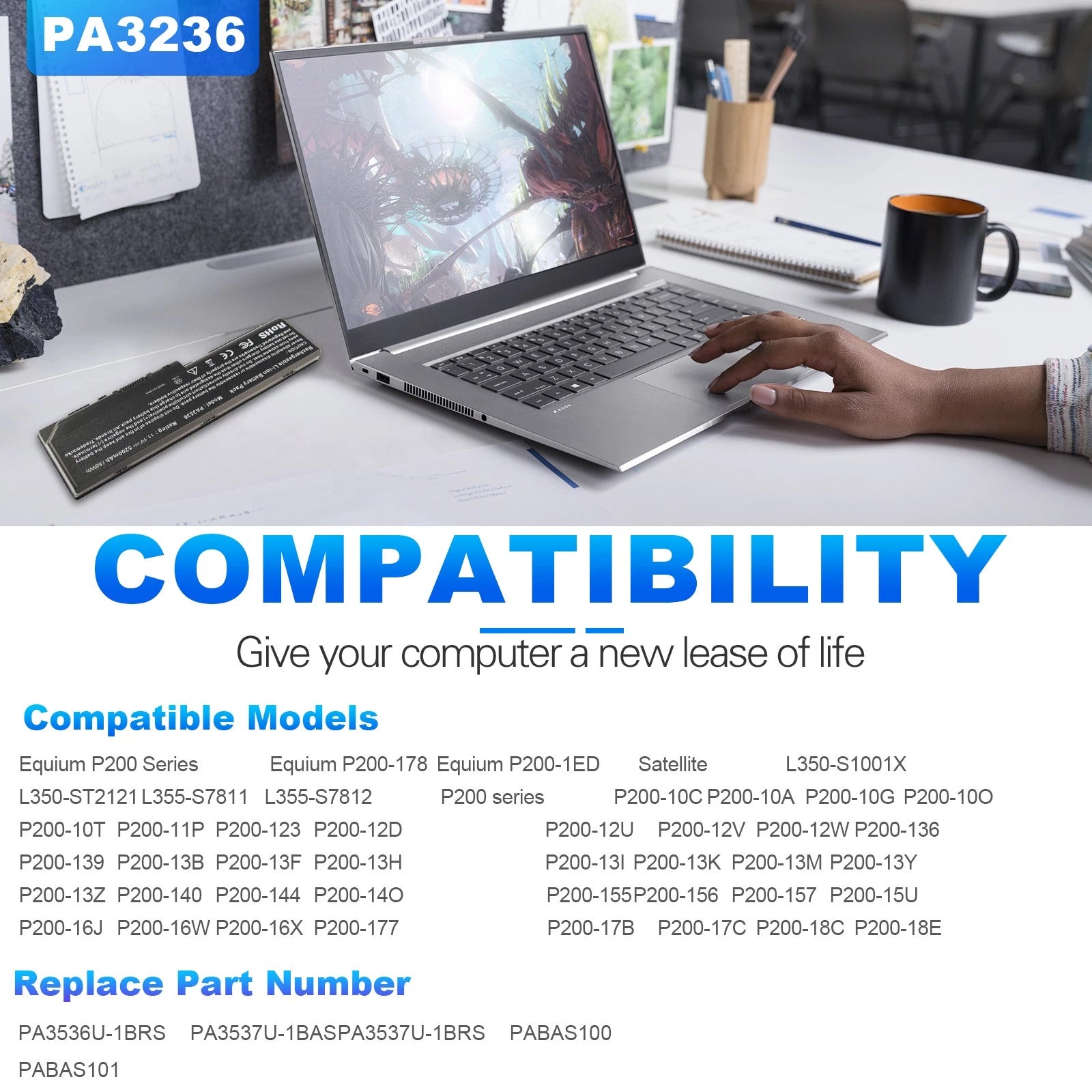 ?PA3536U-1BRS Battery for Toshiba Satellite P200 P300 L350 L355D PA3536U-1BAS