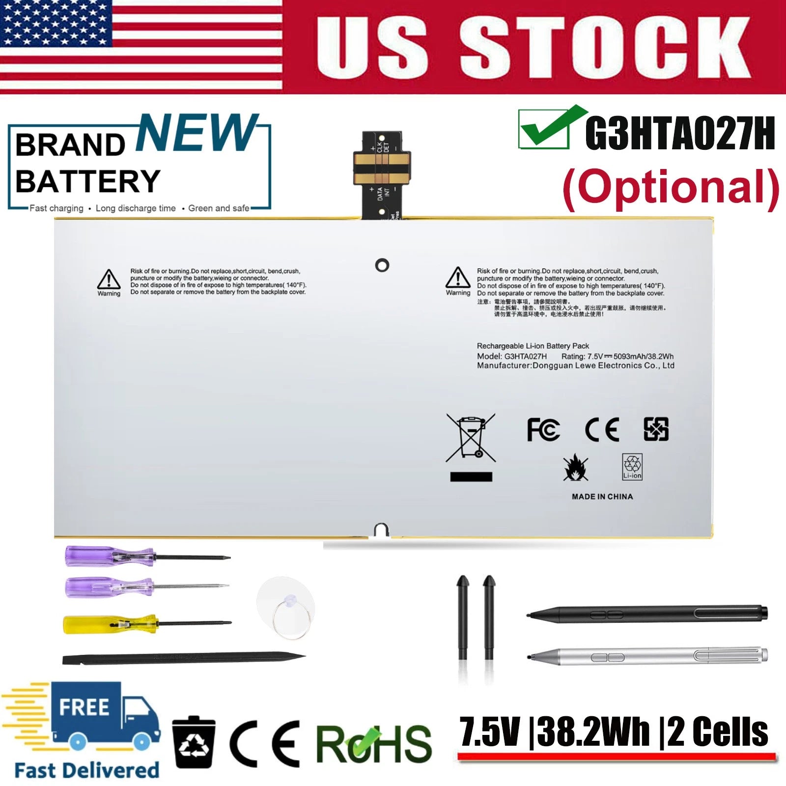 Battery DYNR01 G3HTA027H For Microsoft Surface Pro 4 1724 12.3" Stylus Pen