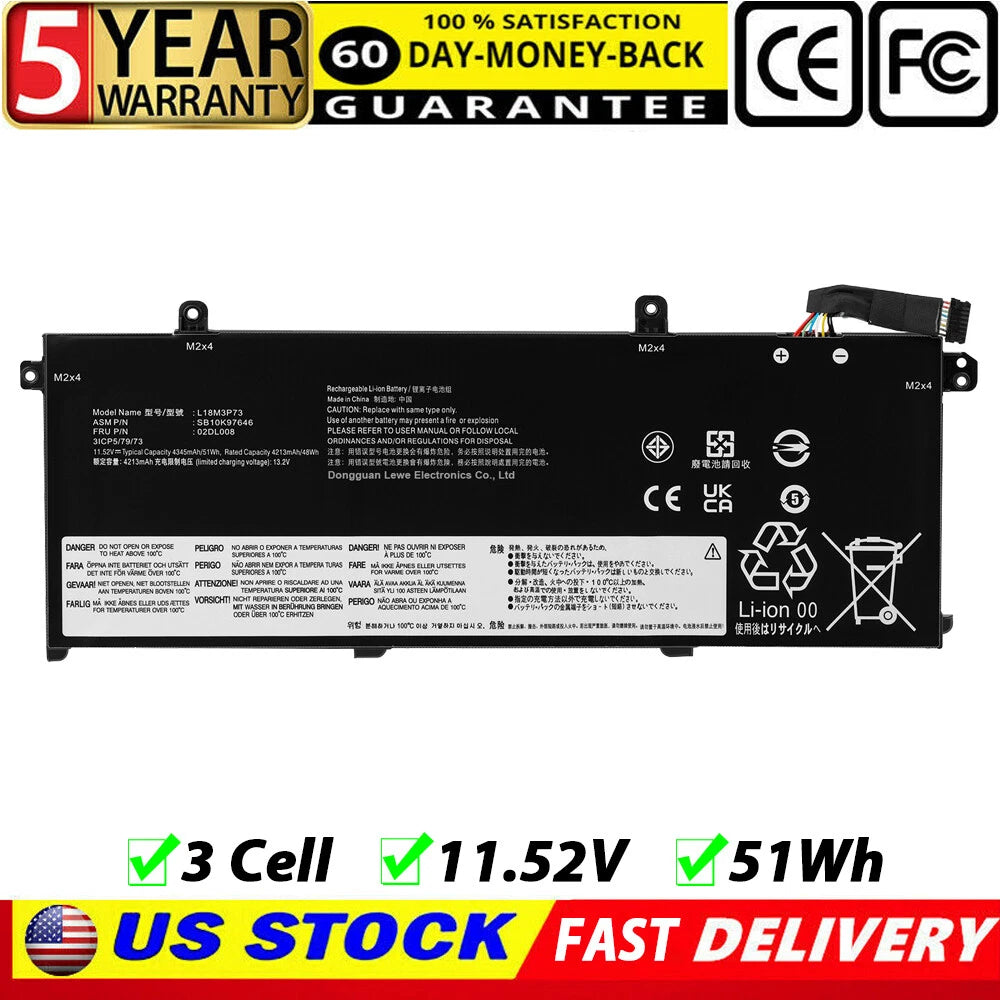 For Lenovo 02DL007 L18L3P73 SB10K97645 Battery P43S T490 5B10W13954