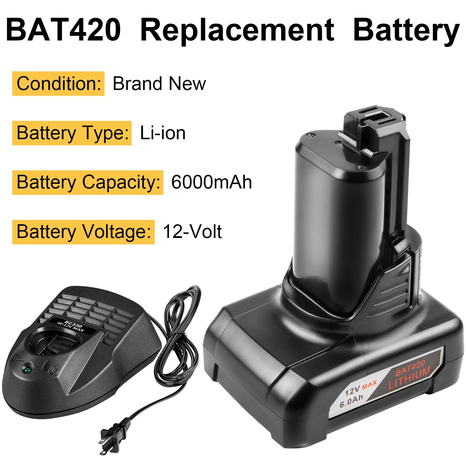 For Bosch 12V 6.0Ah Li-ion Battery BAT420 BAT411 BAT411A BAT412A GDR GSB CLPK