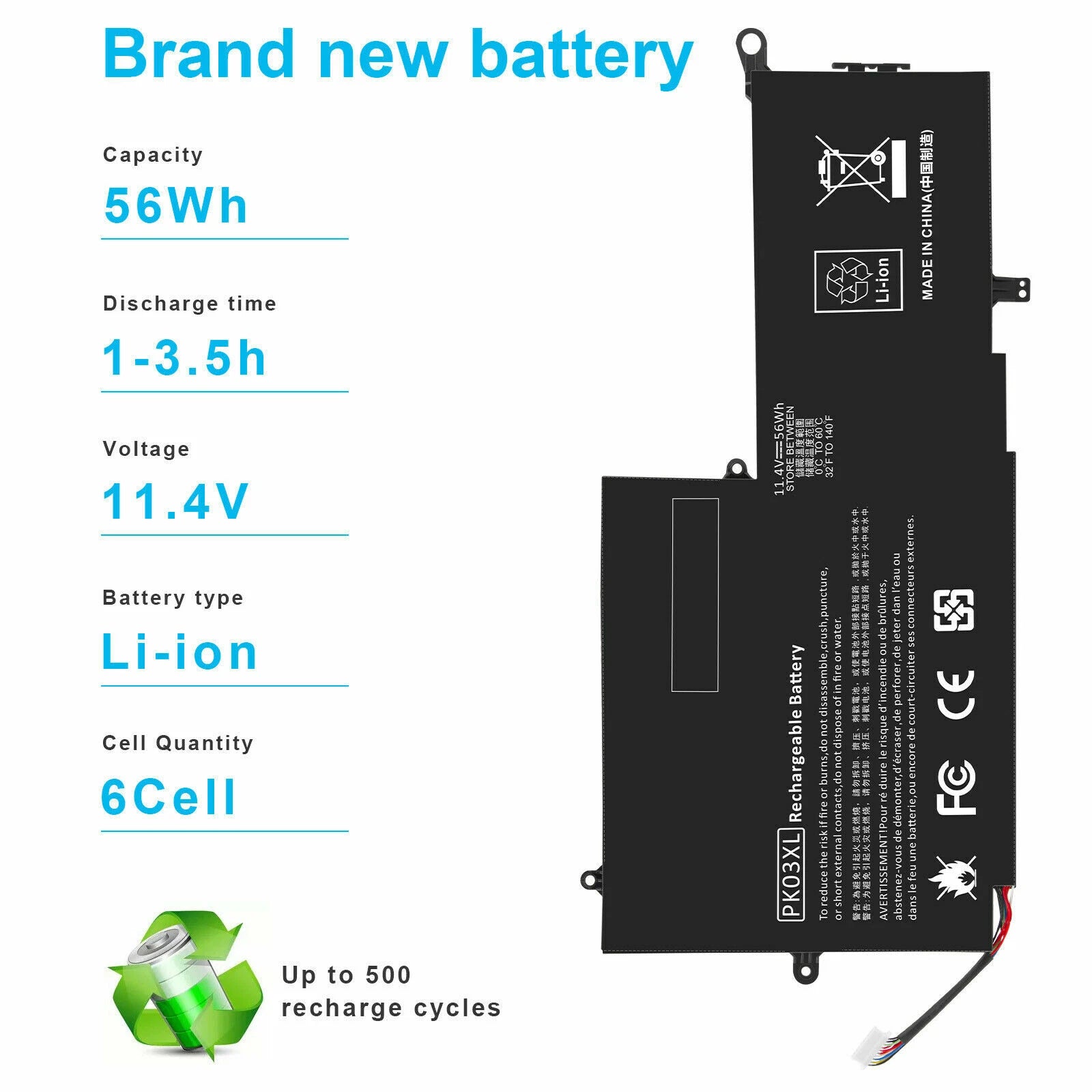 PK03XL Battery For HP X360 Spectre 13 Series 789116-005 13-4000 13-4100 13-4200