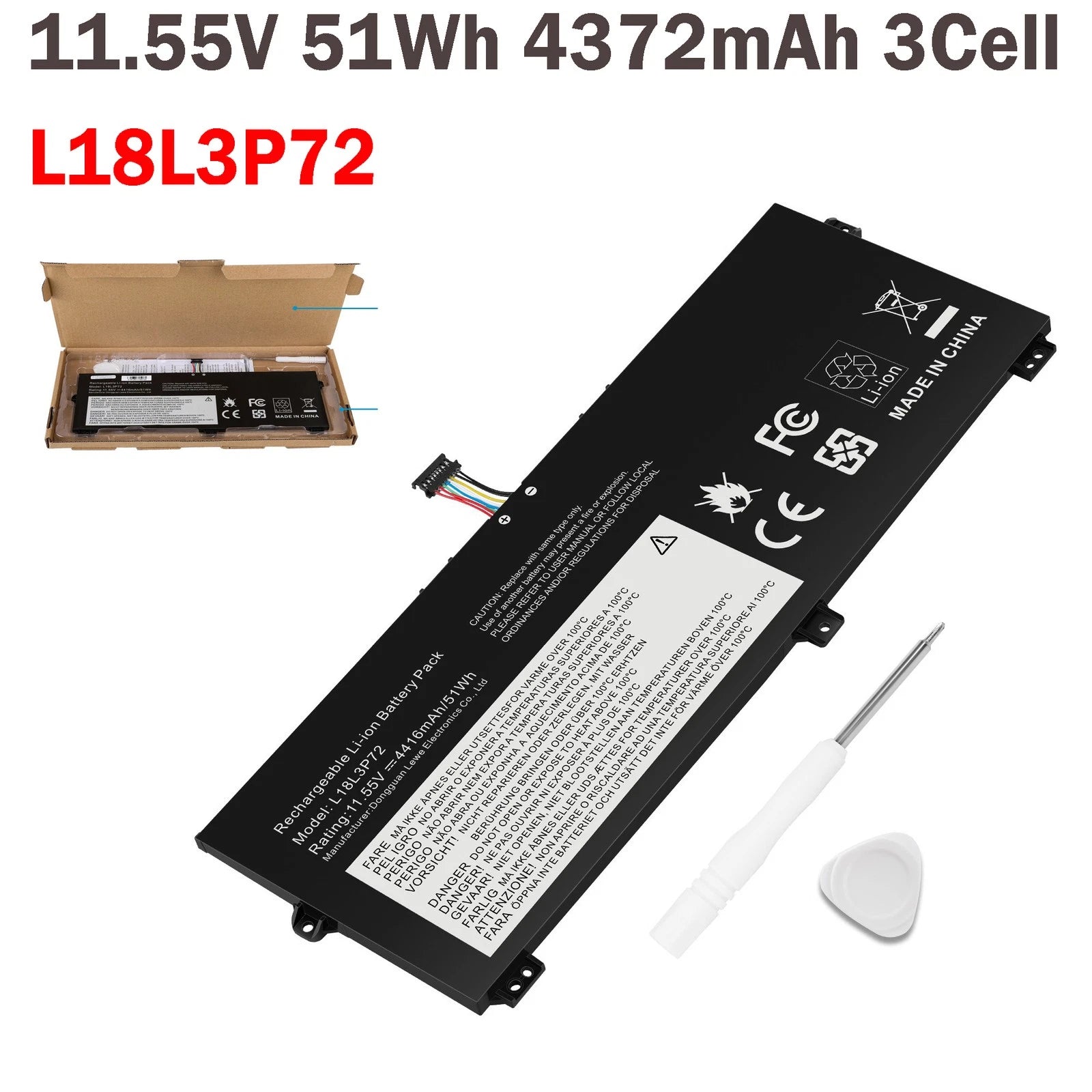 Battery L18M3P72 L18L3P72 For Lenovo ThinkPad X13 Yoga 1st Gen X390 Yoga 02DL021