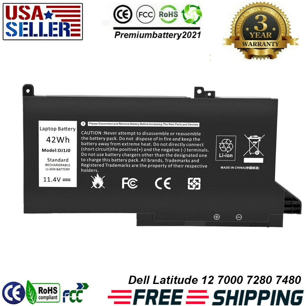 DJ1J0 42Wh Laptop Battery For DELL Latitude 12 7000 7280 7480 Series PGFX4 ONFOH