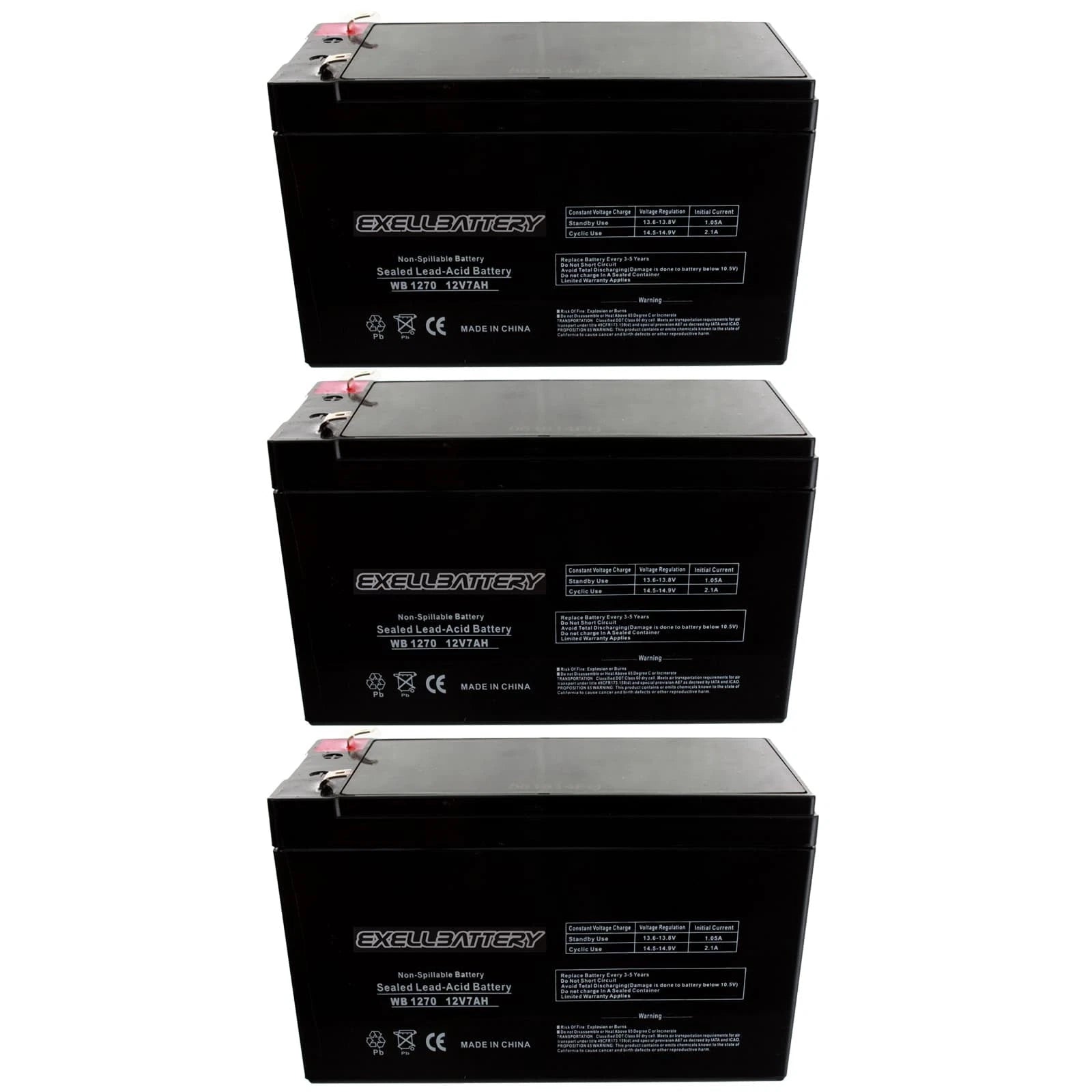 NEW 3pc 12V 7Ah SLA Battery EB1270F1 For UB1270, 40800, PS1270