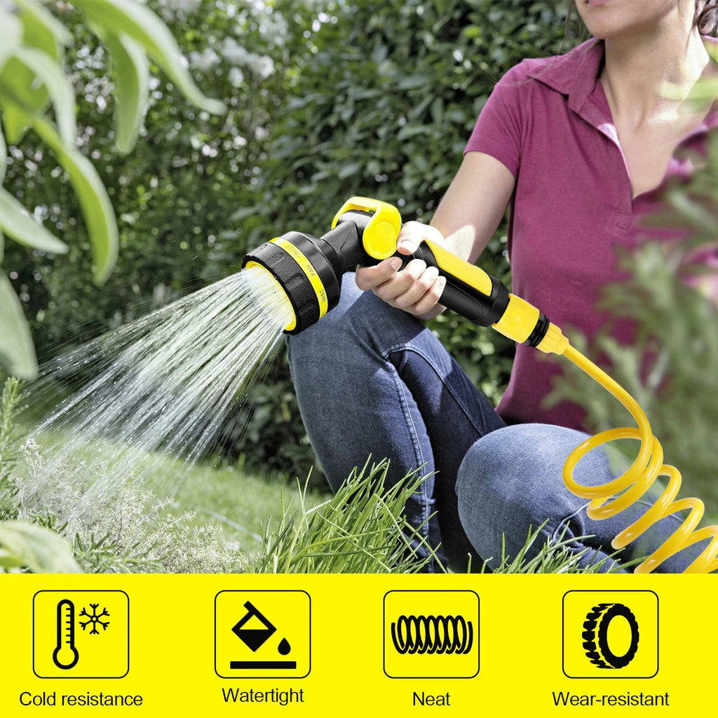 Recoil Garden Water Hose,EVA Curly Water Hose w/10 Modes Spray Nozzle, Hose Coil