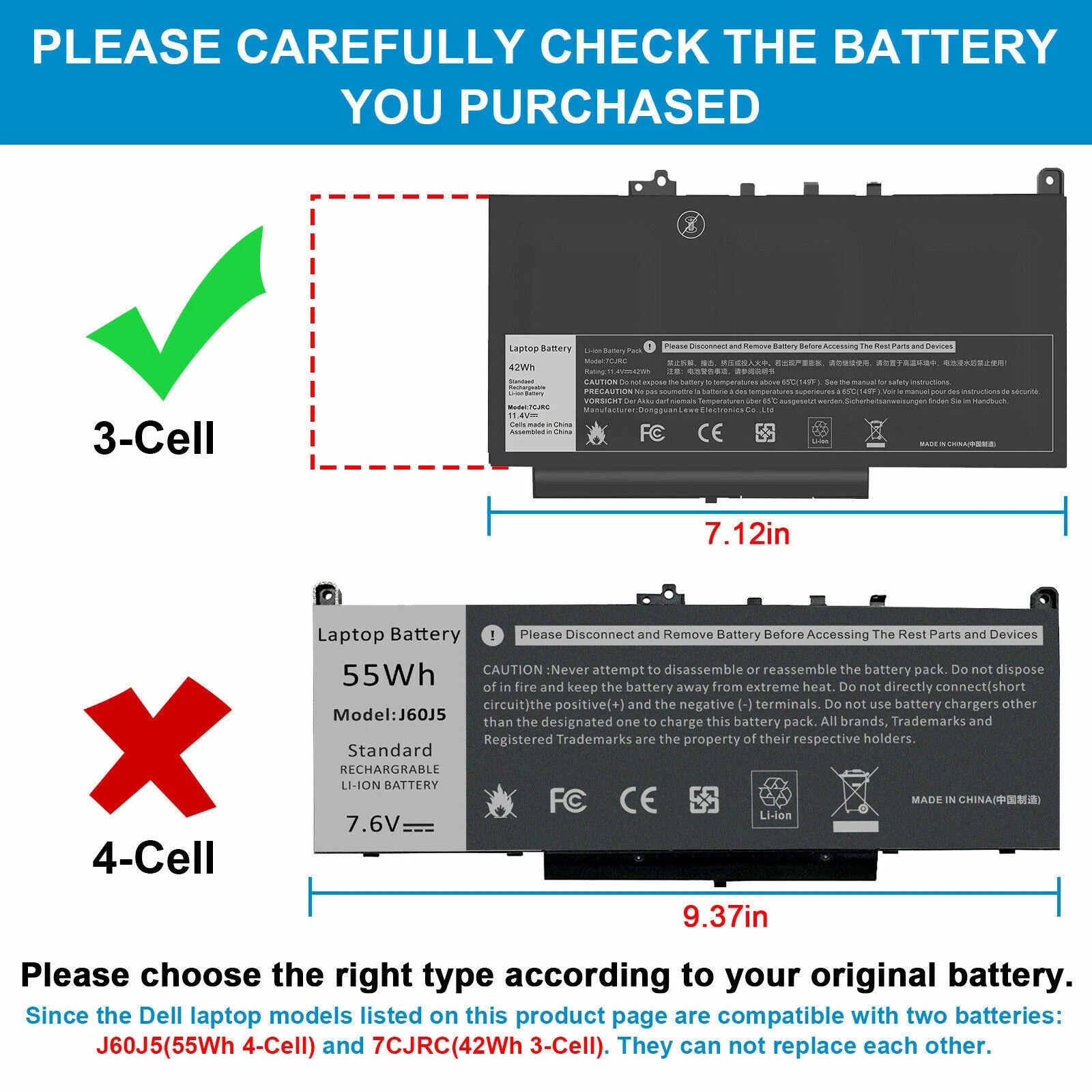 7CJRC Laptop Battery for Dell Latitude E7270 E7470 21X15 579TY F1KTM V6VMN 42Wh