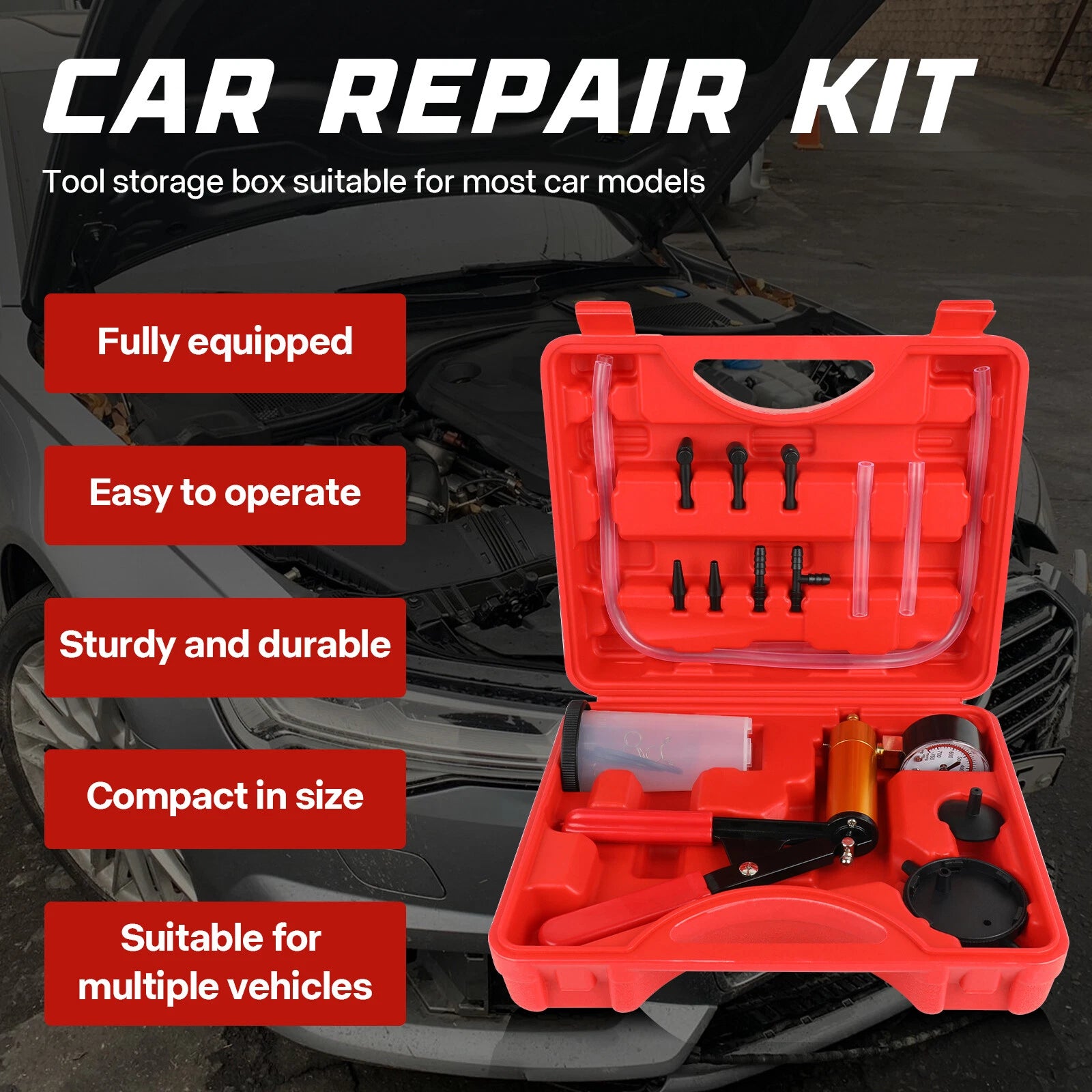Hand Held Vacuum Pressure Pump Tester Set Brake Fluid Bleeder Bleeding Kit + Box