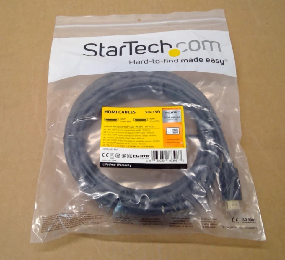 StarTech HDMM5MP 5m 15ft High Speed Ultra HD 4K 60Hz HDMI 2.0 Cable W/Ethernet