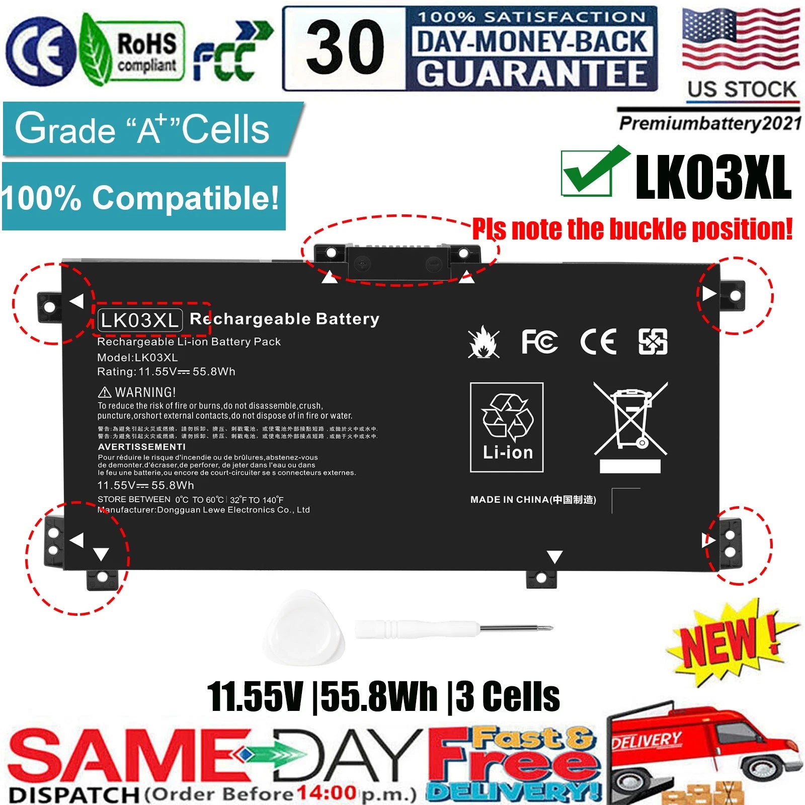 LK03XL Battery for HP Envy X360 15-BP 15-BQ 15-CN 916368-541 L09281-855 55.8Wh