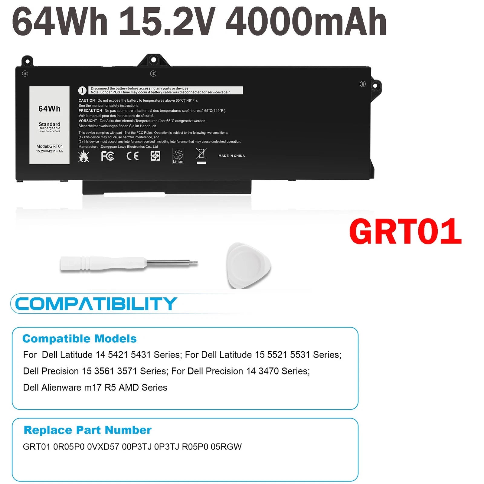 Battery GRT01 For Dell Latitude 15 5521 5531 Precision 15 3561 3571 0R05P0 05RGW