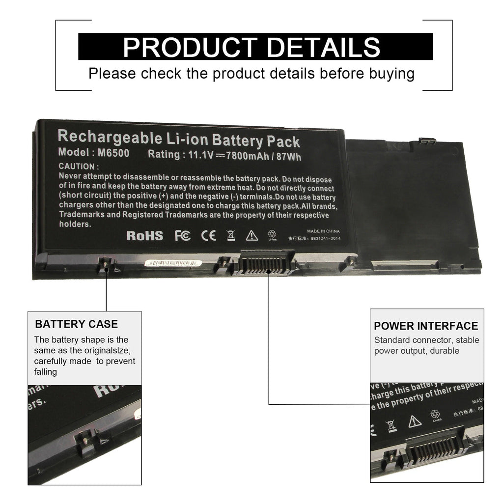 Battery For Dell Precision M2400 M4400 M6400 M6500 KR854 8M039 DW842 312-0873