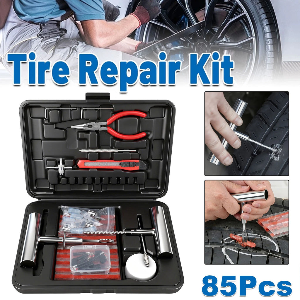 85Pc Car Tire Repair Tool Heavy Duty Flat Tire Repair Kits Plug Patch Truck Kit
