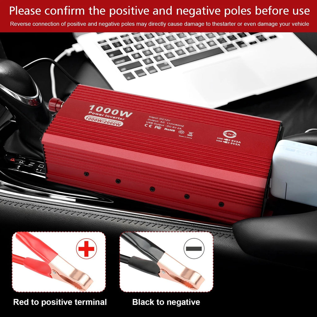 1000W Car Power Inverter DC 12V to AC 110V Converter Adapter Charger Outlet