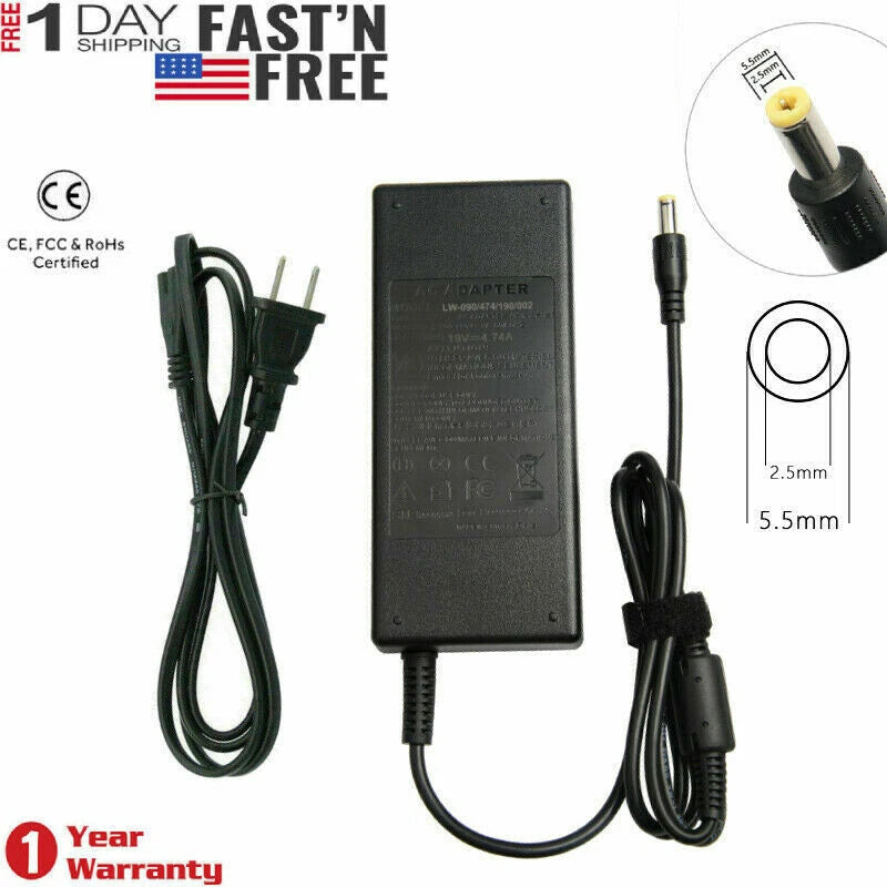 90W 19V AC Adapter Laptop Charger Power Cord for Toshiba Asus Acer 5.5mm*2.5mm
