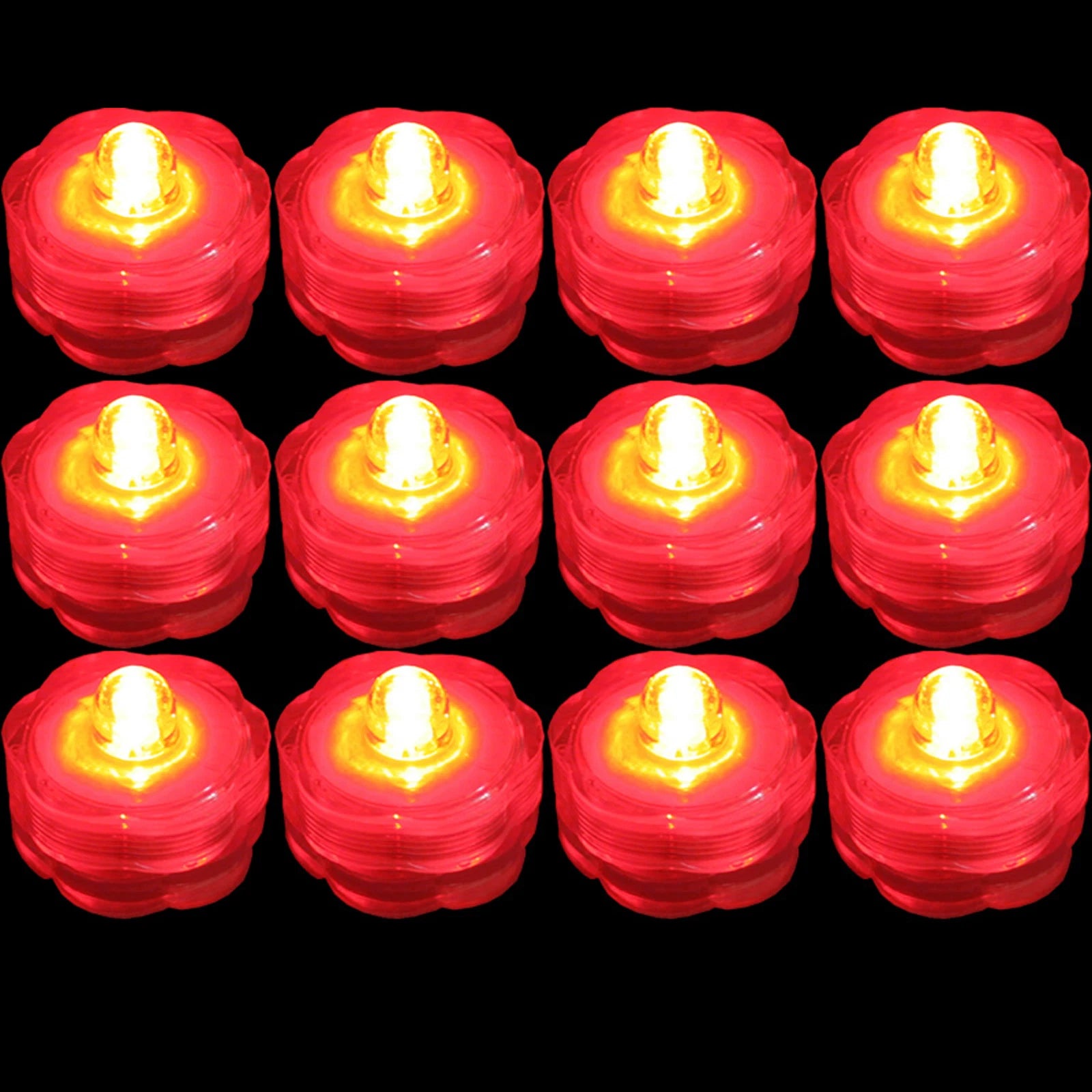 Submersible Waterproof Battery LED Tea Light ~ Wedding Decoration~Red~ 12 Pack