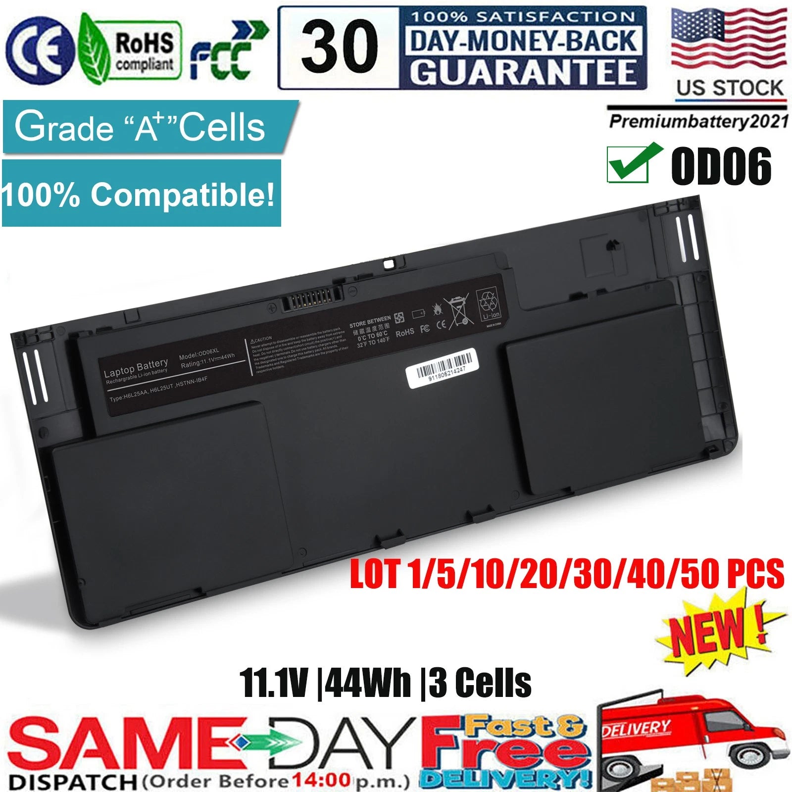 ?LOT Battery for HP Elitebook Revolve 810 G1 G2 G3 Tablet OD06 ODO6XL 698750-171