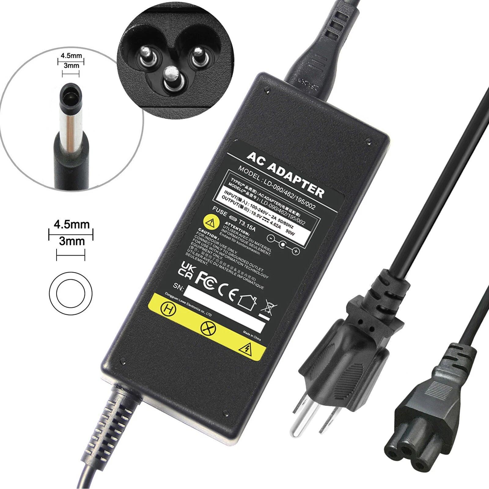 For Dell Inspiron 15 3520 3521 Ac Power Adapter Charger Laptop 65W 90W 19.5V