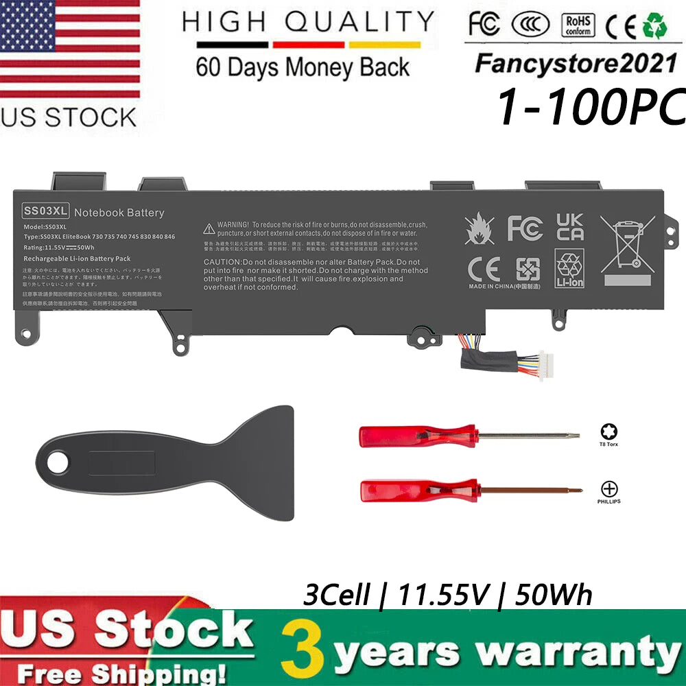 ?Lot 100 Battery For HP EliteBook 735 745 830 836 840 846 G5 SS03XL 933321-855