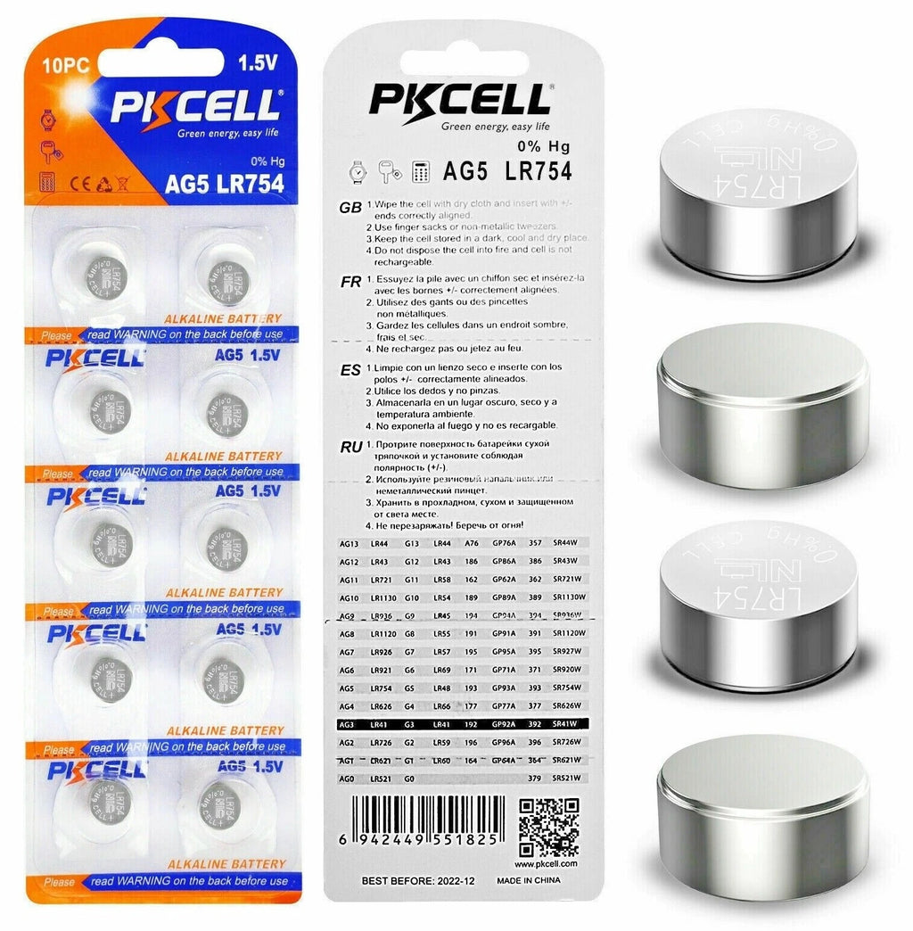 10X LR754 AG5 SR754 G5 SR48 393 193 309 D309 1.5V Alkaline Button Cell Battery