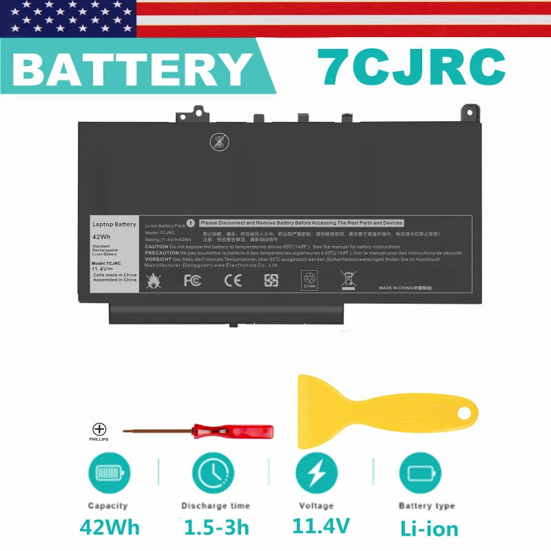 Battery 7CJRC for Dell Latitude 12 7470 7270 E7470 E7270 KNM09 021X15 0TX283 42W