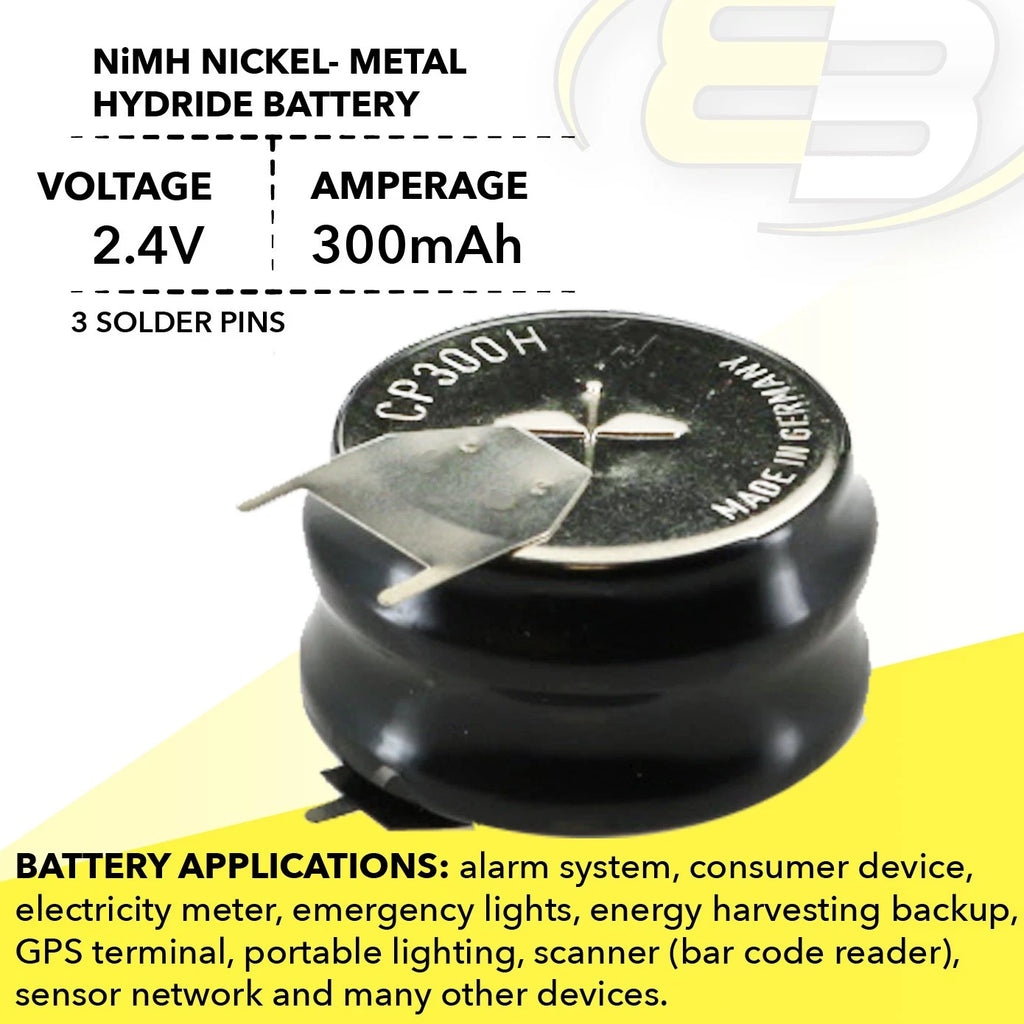 2/CP300H-3PIN 2.4V 300mAh NiMH Battery w/PINS For MBU,Metering, Server Battery