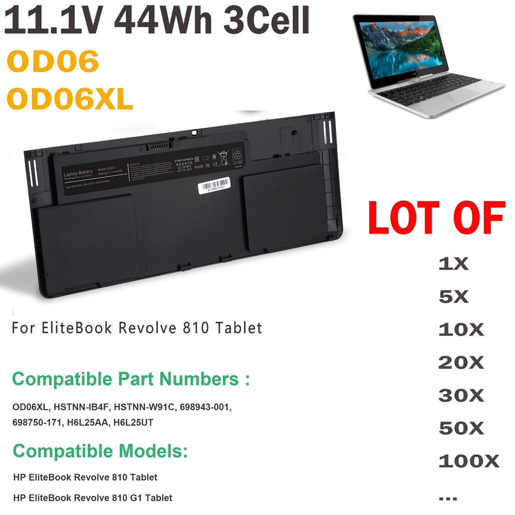 ??LOT 0D06 OD06XL Battery For HP EliteBook Revolve 810 G1 HSTNN-W91C 698943-001
