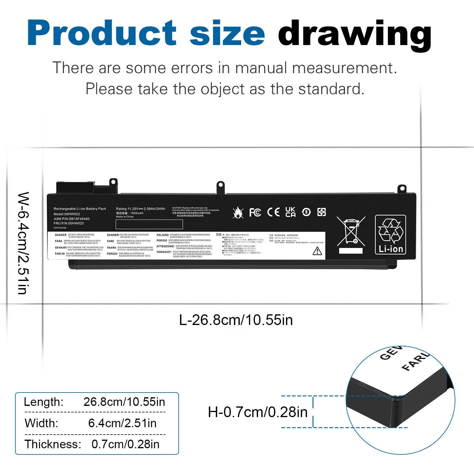 00HW022 Laptop Battery for Lenovo ThinkPad T460s T470s 00HW023 SB10F46460 24Wh